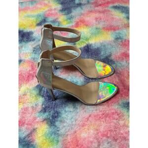 Holographic 4” Stiletto Heels – Clear Strap, Zip Back